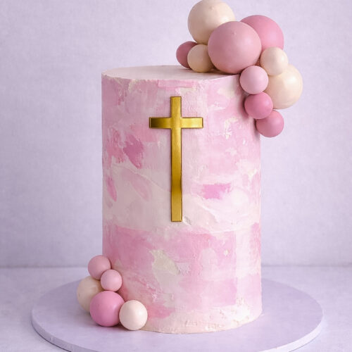 Watercolour and Sphere Cascade Communion cake