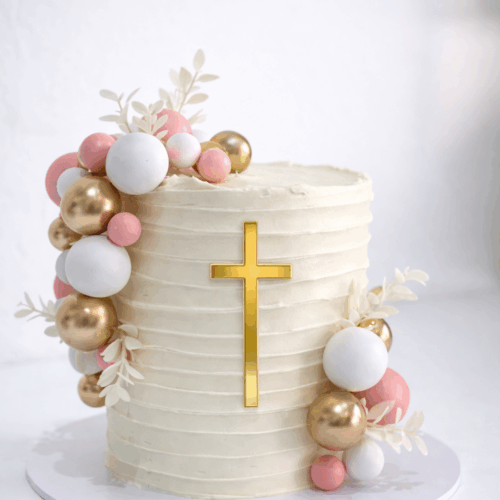 Textured buttercream and spheres cake