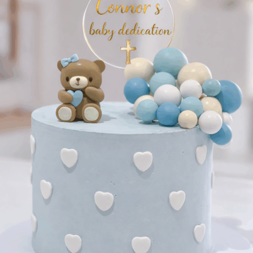 Hearts and teddy cake Baptism