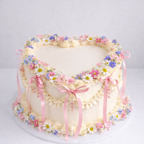 Vintage cake with flowers and bows