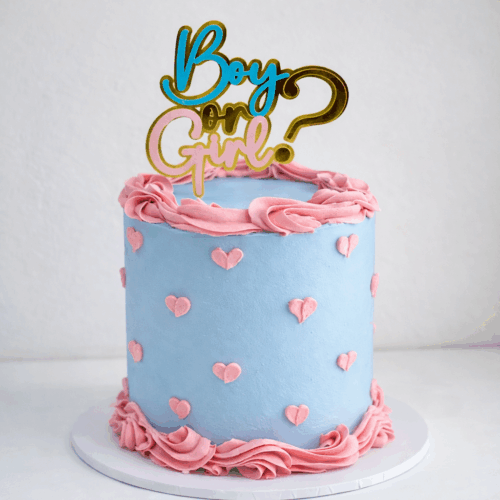 Gender reveal cake of hearts
