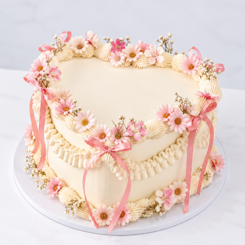 Vintage cake with flowers and bows