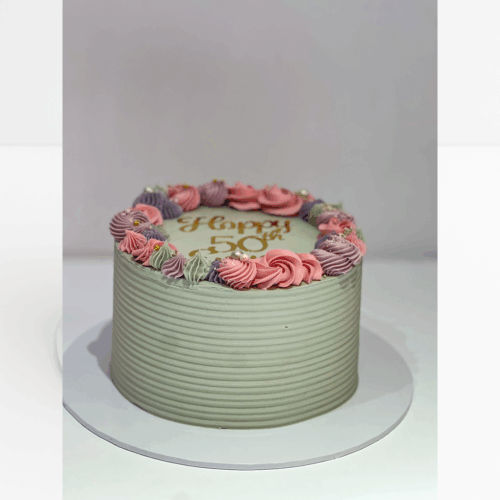 Comb Texture and Piped Wreath Celebration Cake (Next Day)